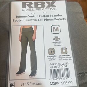 RBX Woman’s Tummy Control bootcut pant w/ cell phone pockets in Sz M NWT